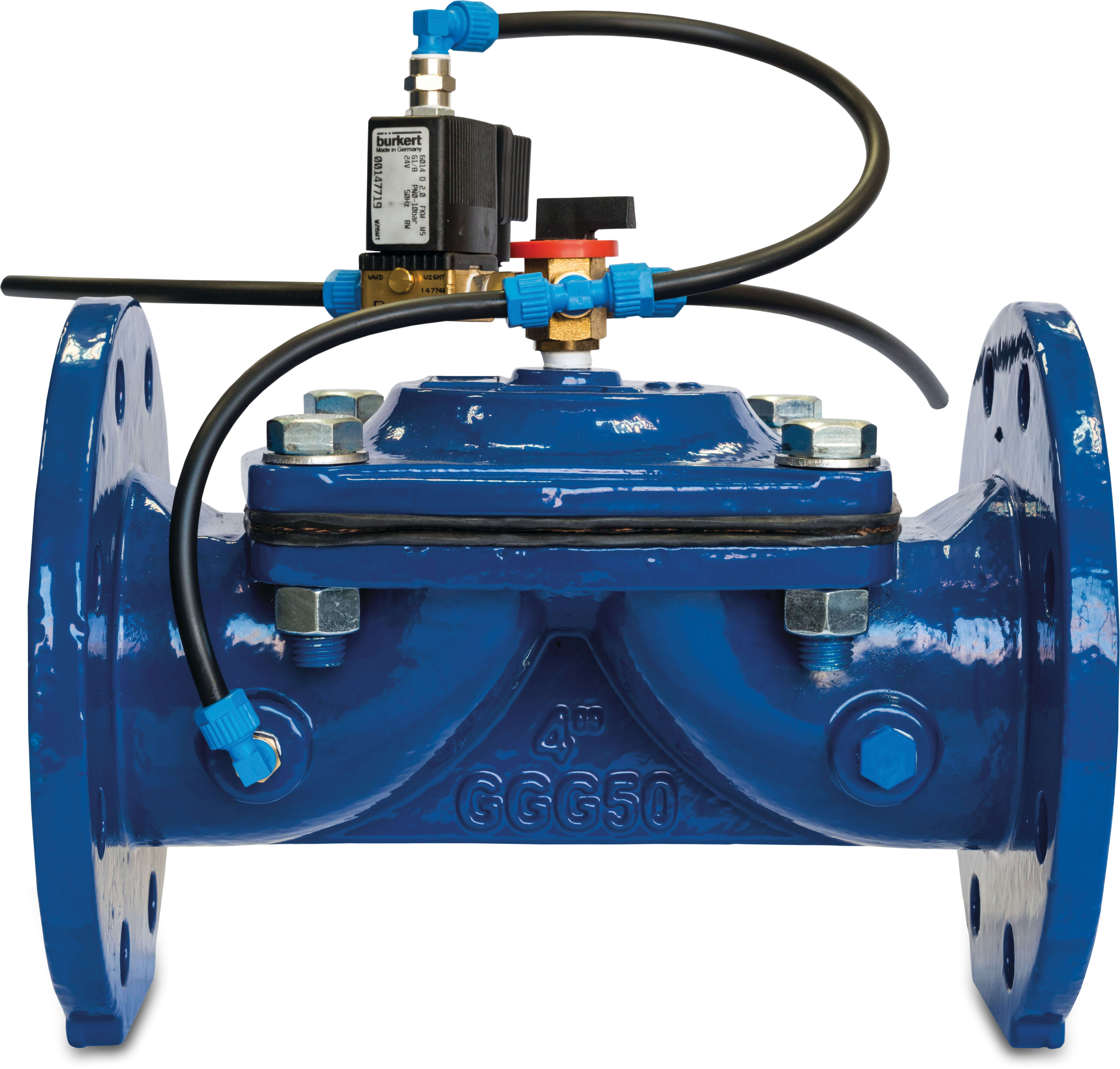 Azud Membrane valve cast iron GG 25 epoxy coating 3" female thread 16bar DN80 24VAC blue type HR